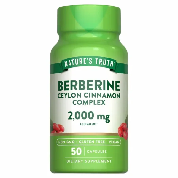 بيربرين, Berberine 2000mg, ناتشرز تروث, Nature’s Truth, قرفة سيلون, Ceylon Cinnamon, خالي من الجلوتين, Non-GMO, كبسولات نباتية, دعم الجلوكوز, صحة القلب