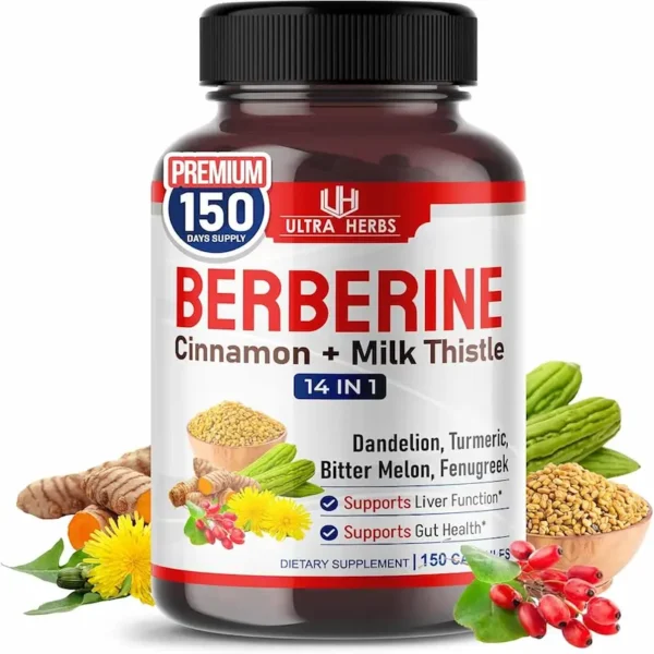 بيربرين مع القرفة وحليب الشوك 150 كبسولة من الترا هيربس Berberine with Cinnamon & Milk Thistle ULTRA HERBS getmultivit.com 150 capsules